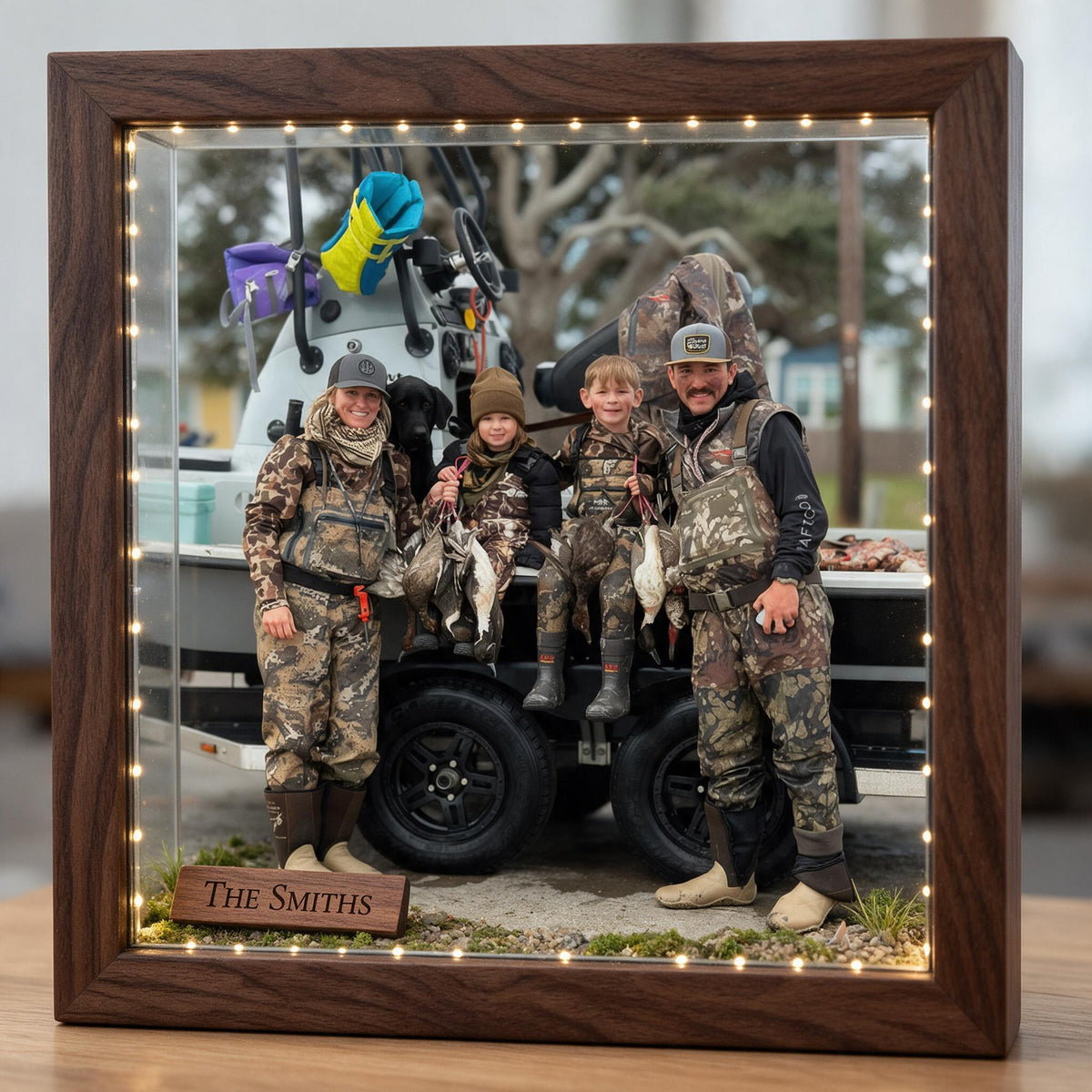 Personalized Custom Photo Hunting Family Wooden Frame LED Light Hunter Keepsake Gift