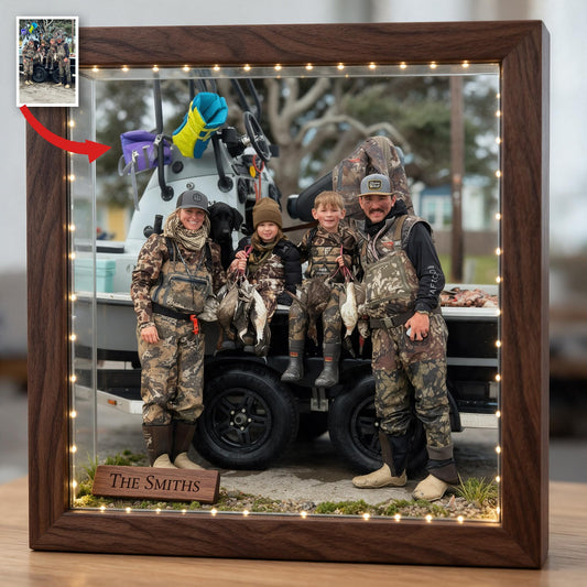 Personalisierter LED-Lichtrahmen für Jagdfamilien mit Foto