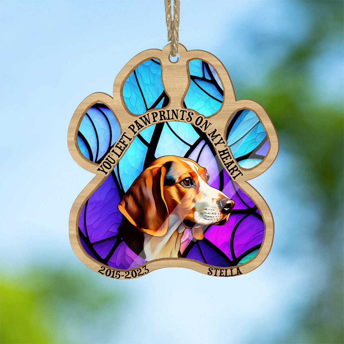 Du hast Pfotenabdrücke in meinem Herzen hinterlassen – Geschenk für Hundebesitzer und Katzenliebhaber – Personalisierter Sonnenfänger