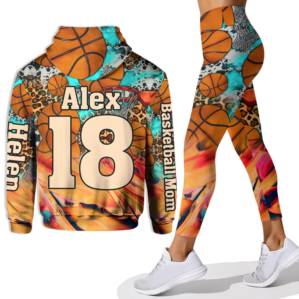 Basketball Mom Leopard – Personalisierter Basketball-Hoodie und Leggings