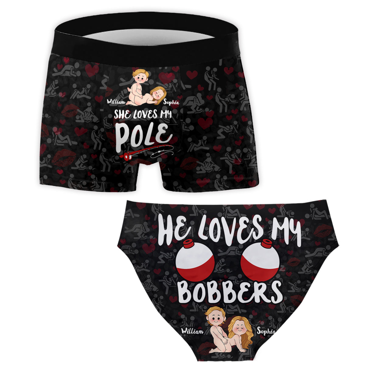 I Love His Pole I Love Her Bobbers - Personalized Fishing Women Briefs & Men Boxer Briefs