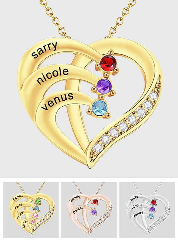 Liebe von Herzen – Personalisierte herzförmige Halskette mit Familiennamen und Geburtsstein