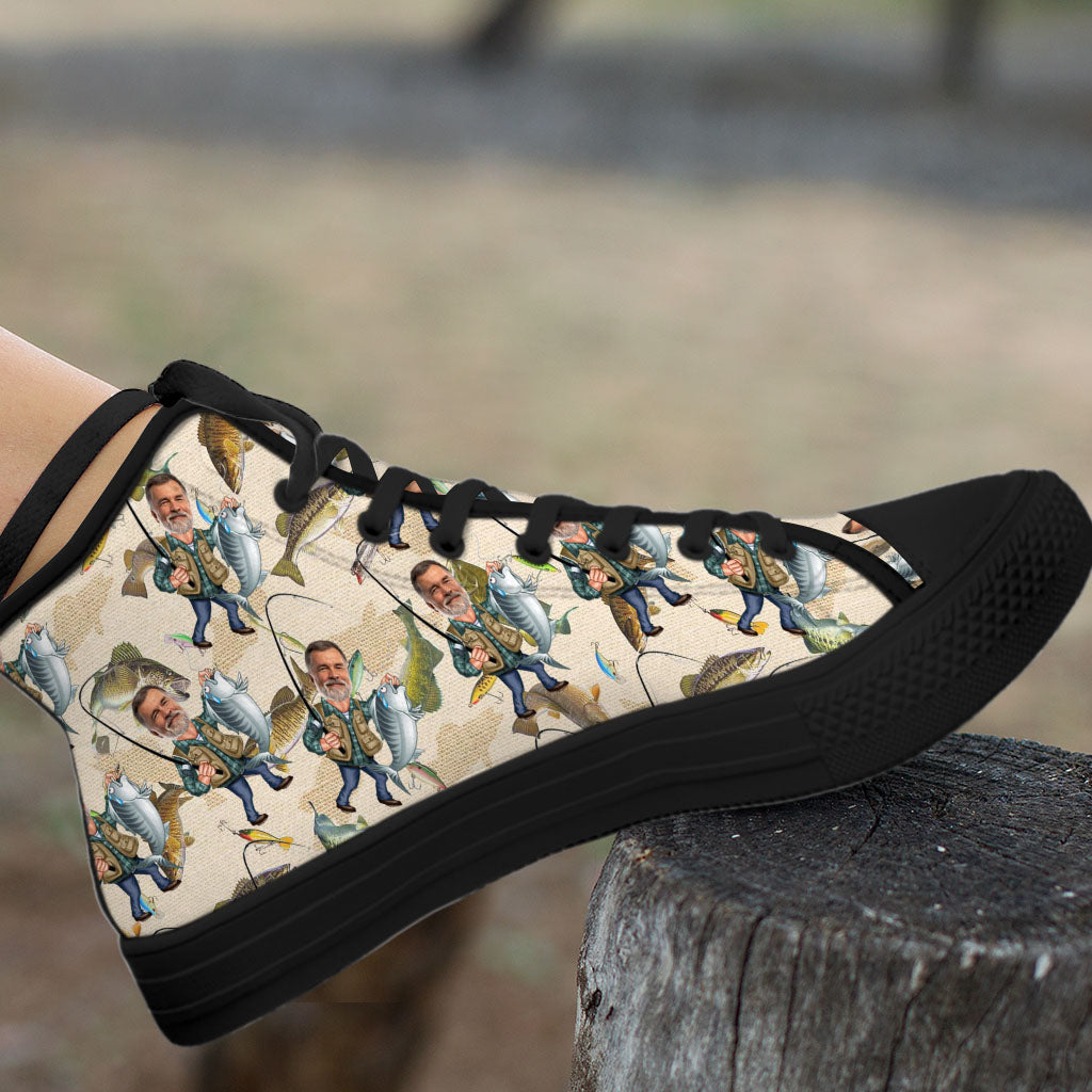 Photo Inserted Funny Fishing - Personalized Fishing High Top Shoes