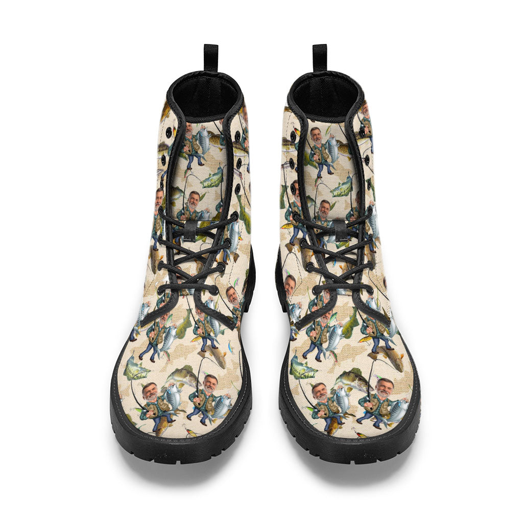 Foto eingefügt Lustiges Angeln - Personalisierte Angelstiefel aus Leder