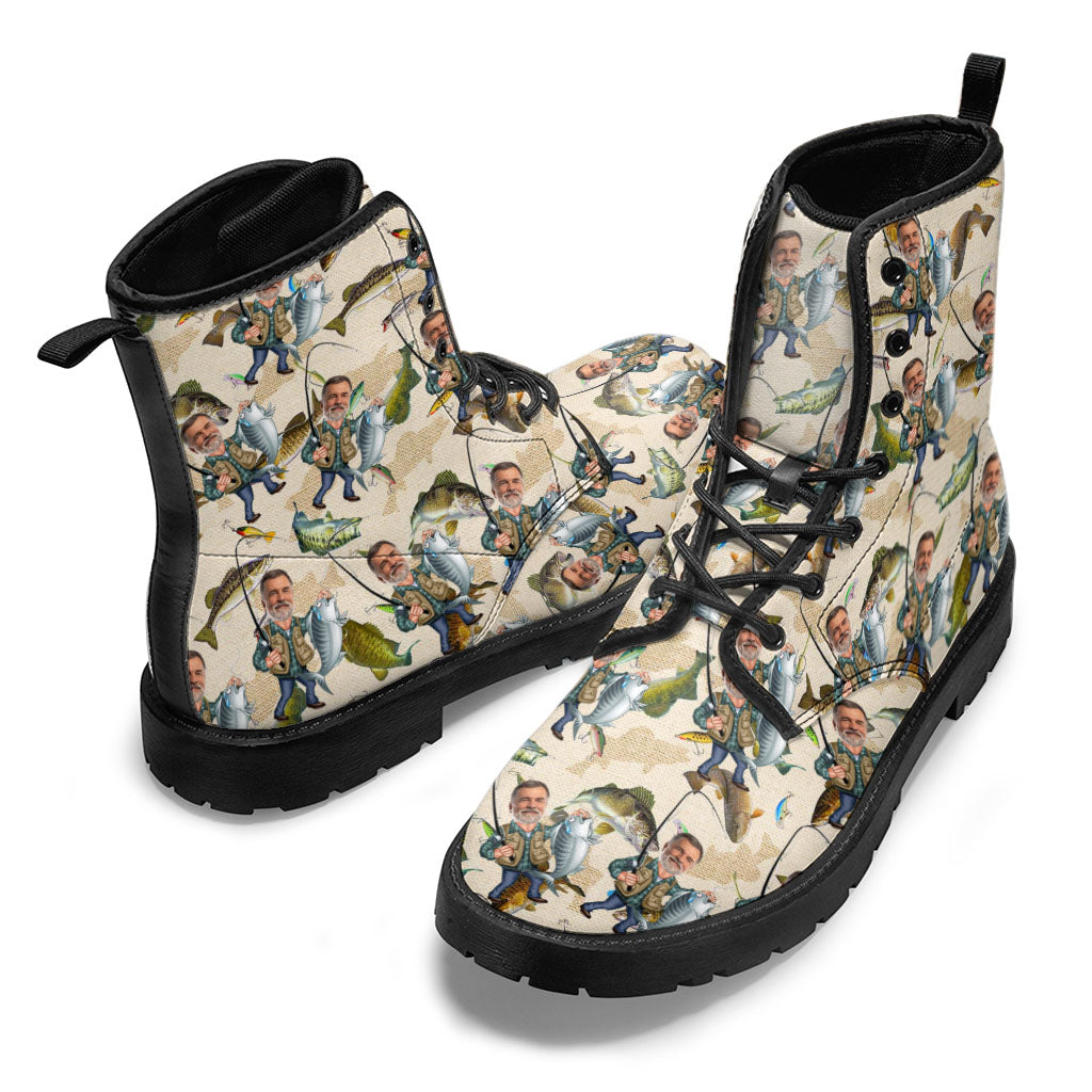 Foto eingefügt Lustiges Angeln - Personalisierte Angelstiefel aus Leder