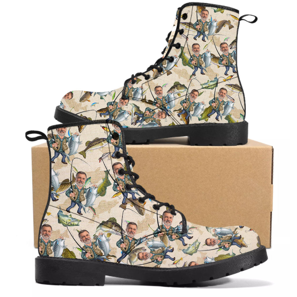 Foto eingefügt Lustiges Angeln - Personalisierte Angelstiefel aus Leder