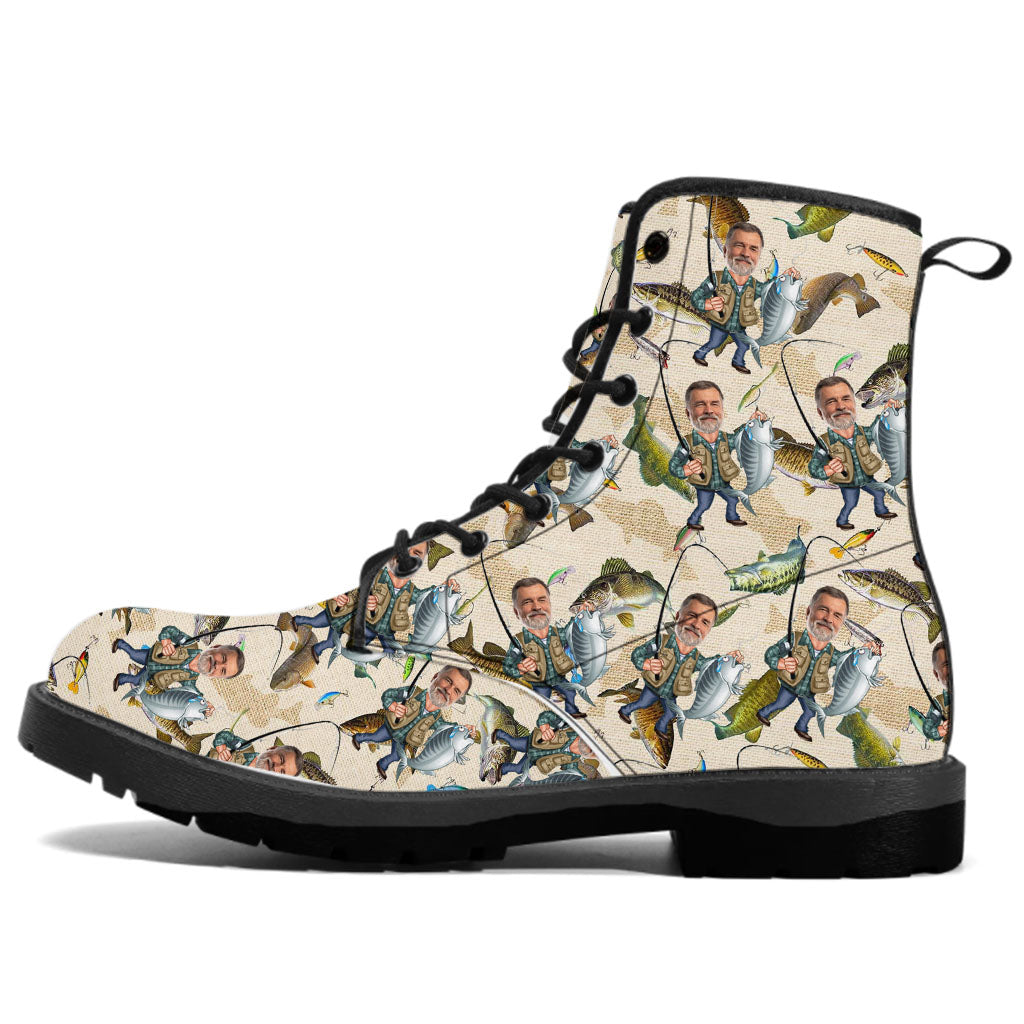 Foto eingefügt Lustiges Angeln - Personalisierte Angelstiefel aus Leder