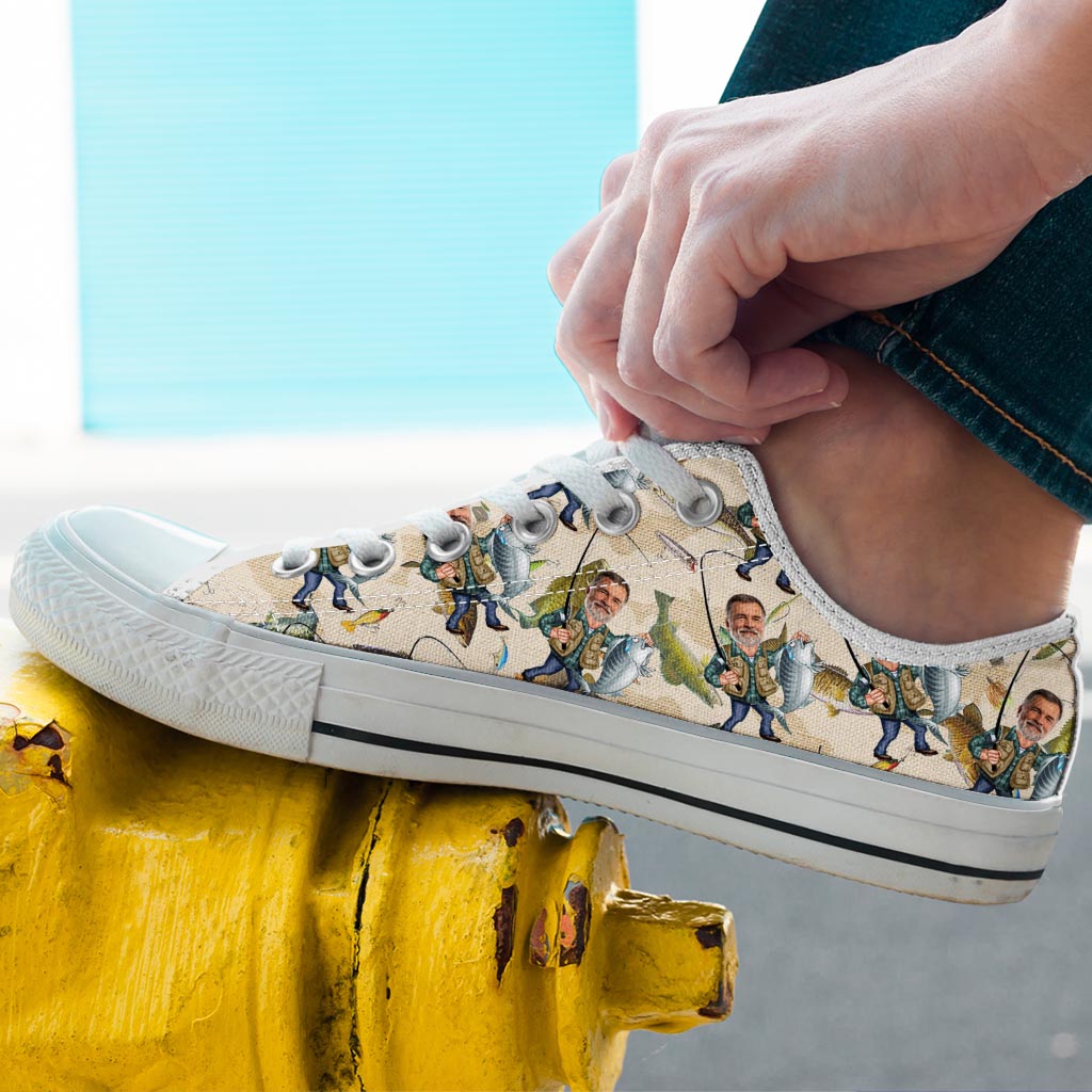 Foto eingefügt Lustiges Angeln - Personalisierte Angelschuhe (niedriger Schaft)