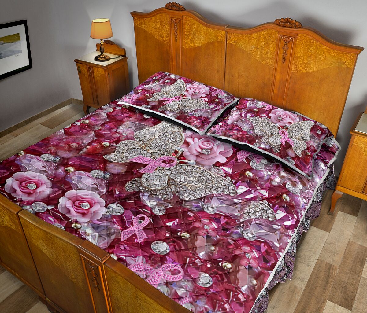 Quilt-Set „Pink Warrior“ mit Musterdruck zur Sensibilisierung für Brustkrebs 0622