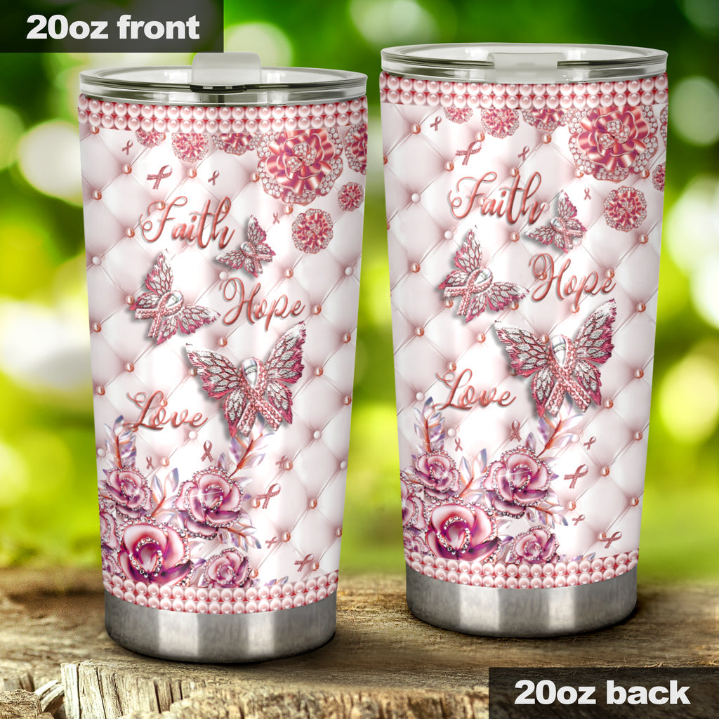 Faith Hope Love - Breast Cancer Awareness Tumbler With Rhinestone Pattern Print 0622