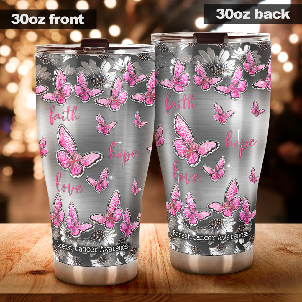 Faith Hope Love – Becher zur Sensibilisierung für Brustkrebs mit Metallmuster-Print 0622