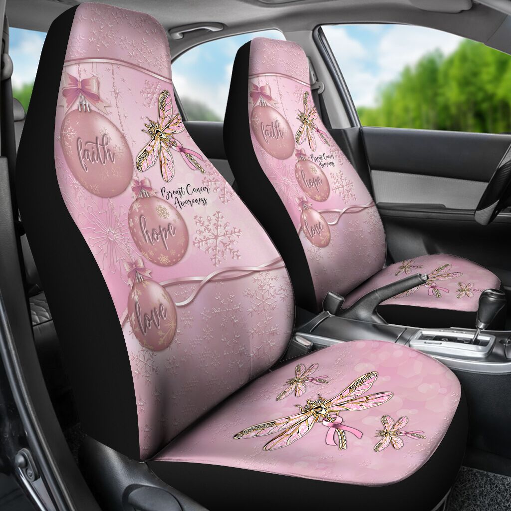 Sitzbezüge mit Metallmuster „Glaube, Hoffnung, Liebe“ zur Sensibilisierung für Brustkrebs 0622