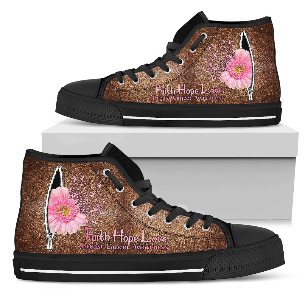 Faith Hope Love – High-Top-Schuhe zur Sensibilisierung für Brustkrebs mit Ledermuster 0622