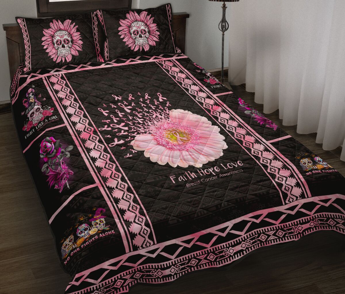 Fight Like A Girl Breast Cancer Awareness  Quilt Set 0622