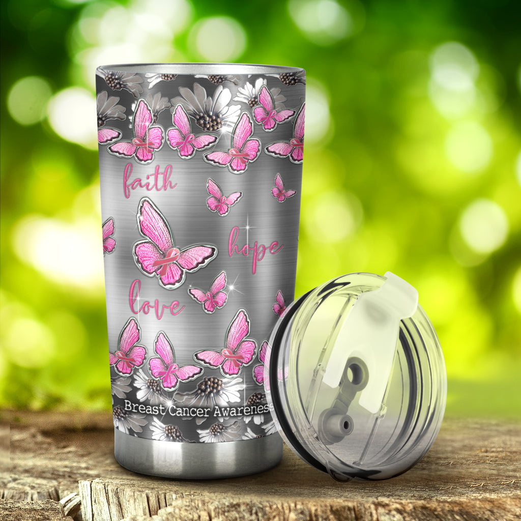 Faith Hope Love – Becher zur Sensibilisierung für Brustkrebs mit Metallmuster-Print 0622