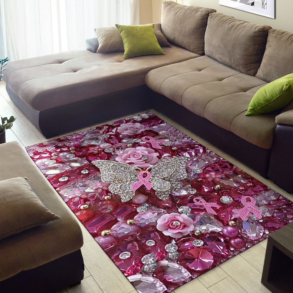 Pink Warrior Pattern Print Breast Cancer Awareness Rug 0622