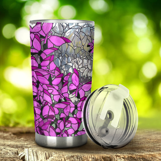 Trinkbecher mit dem Motiv „Glaube, Hoffnung, Liebe“ aus Buntglas – Brustkrebsbewusstsein (0622)