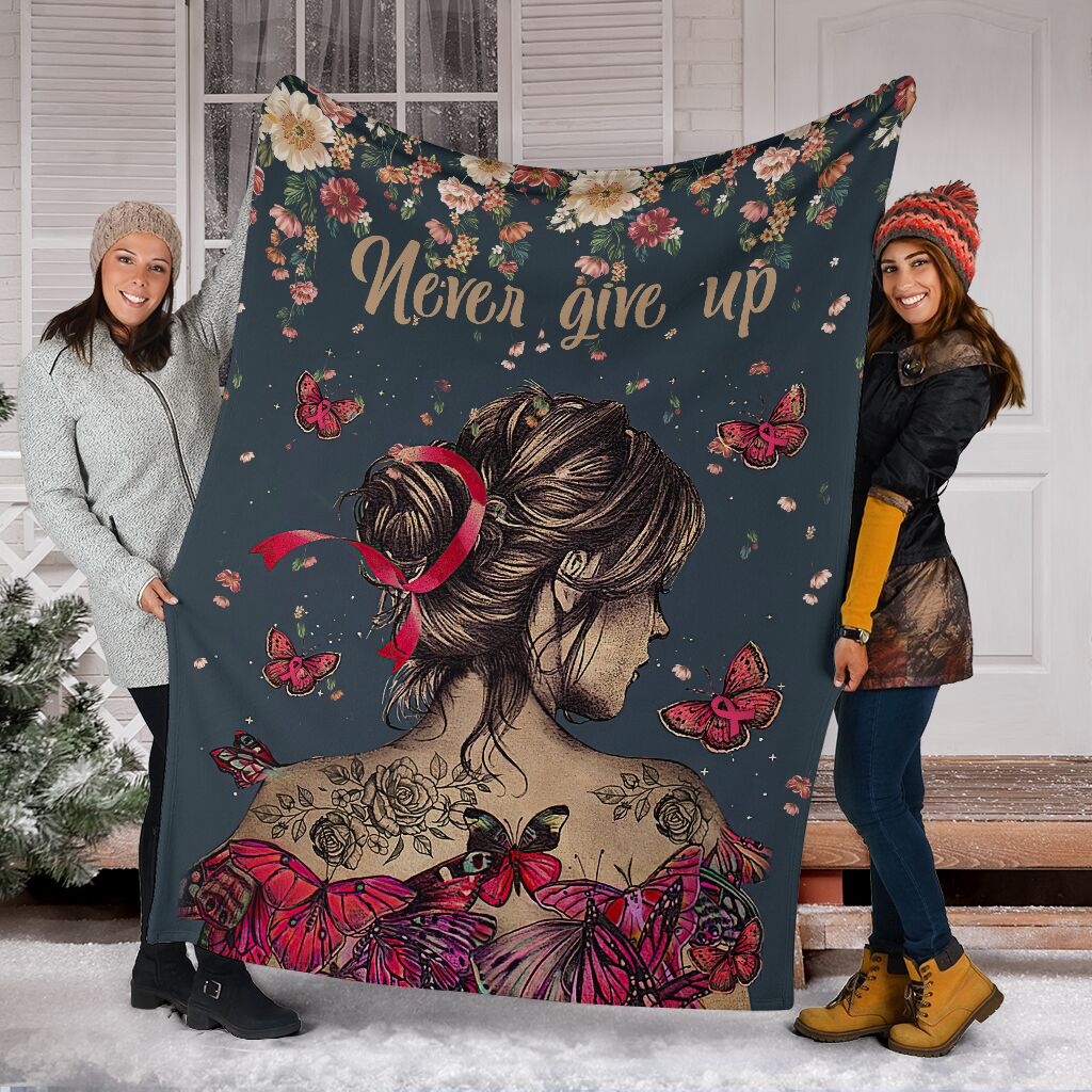 Niemals aufgeben – Decke zur Sensibilisierung für Brustkrebs 0622