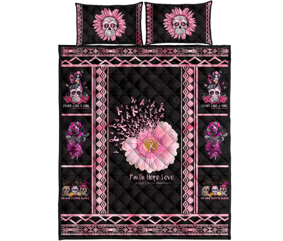 Fight Like A Girl Breast Cancer Awareness  Quilt Set 0622