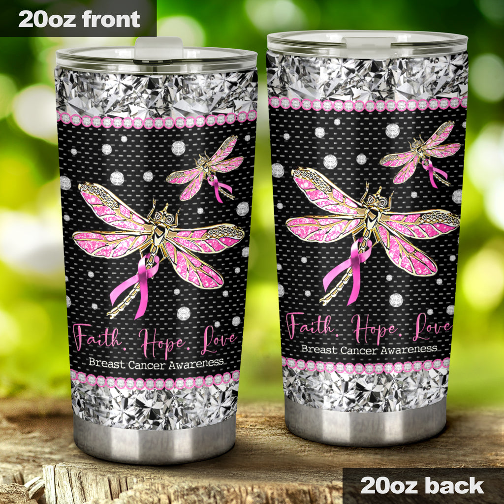 Faith Hope Love – Becher zur Sensibilisierung für Brustkrebs mit Strassmuster 0622