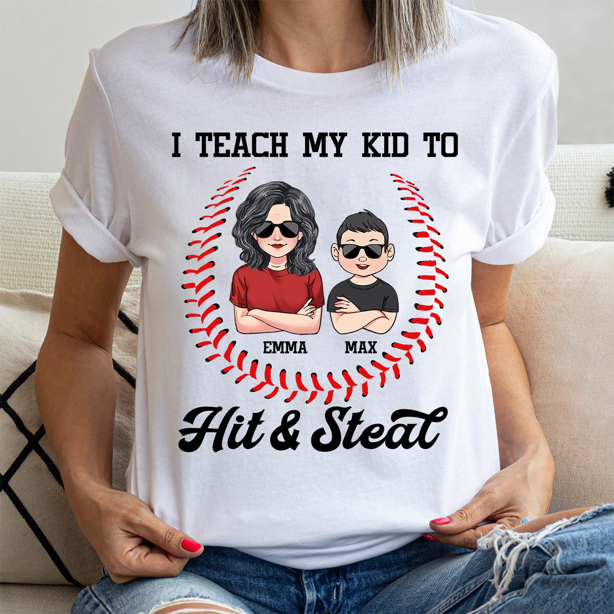 Ich bringe meinem Kind Baseball bei – personalisiertes T-Shirt und Hoodie