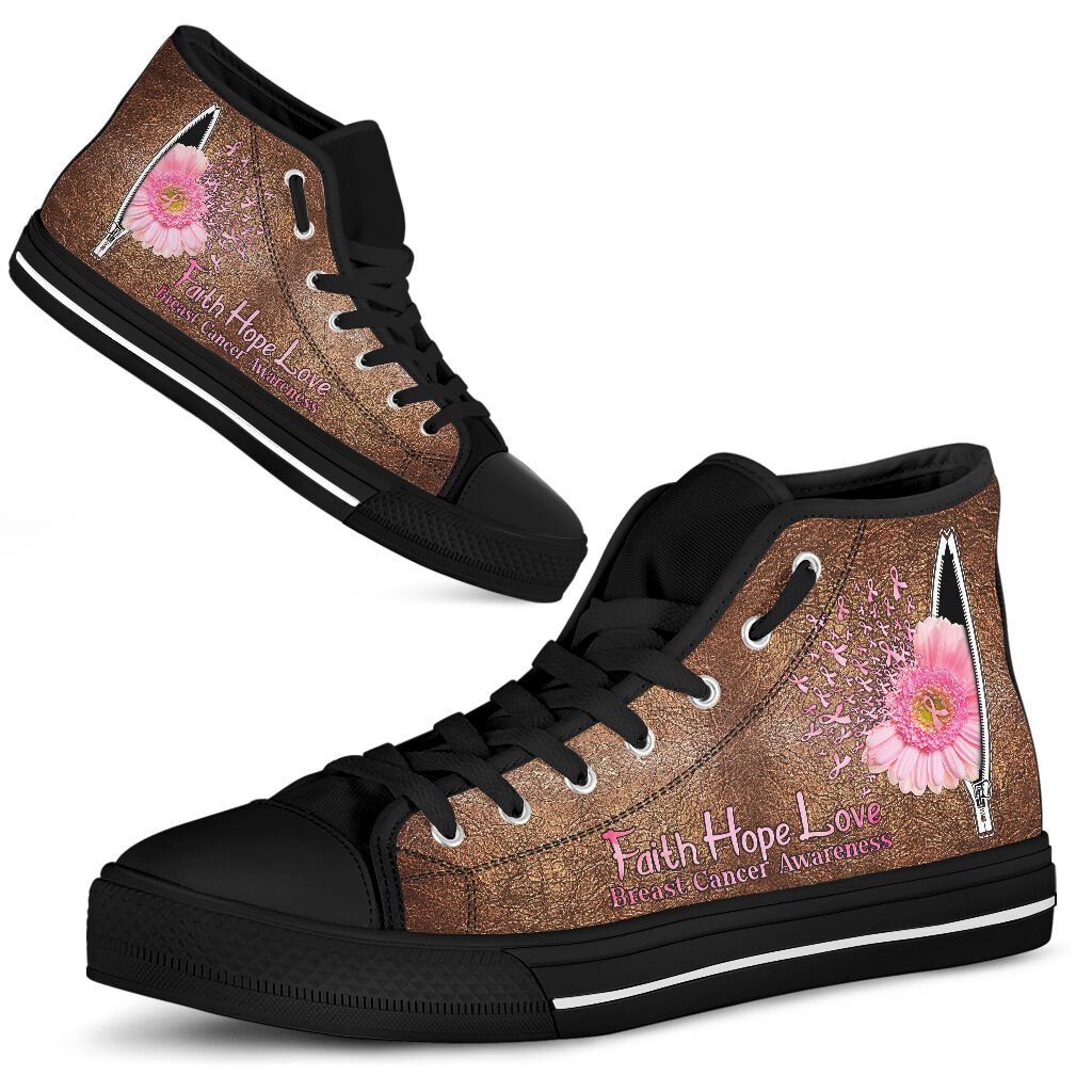 Faith Hope Love – High-Top-Schuhe zur Sensibilisierung für Brustkrebs mit Ledermuster 0622