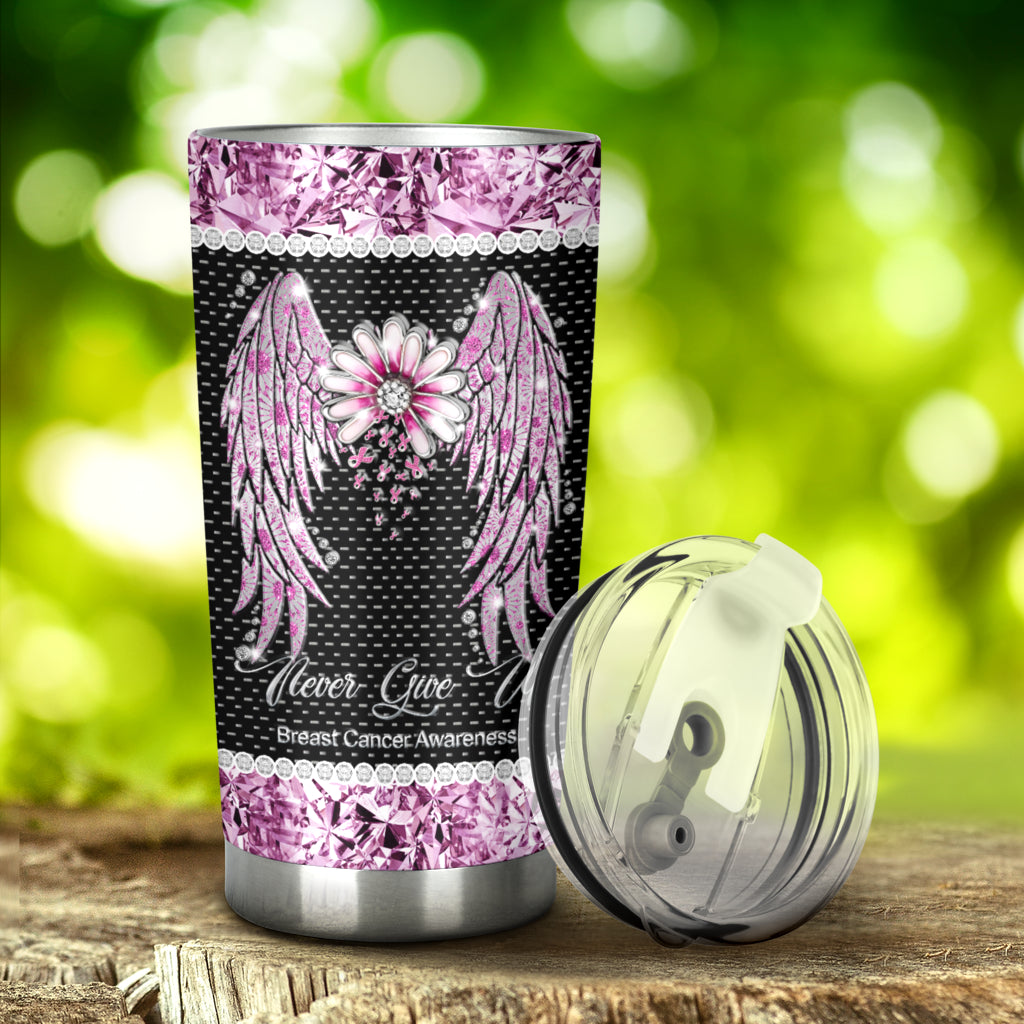 Faith Hope Love Rhinestone Pattern Print Breast Cancer Awareness Tumbler 0622