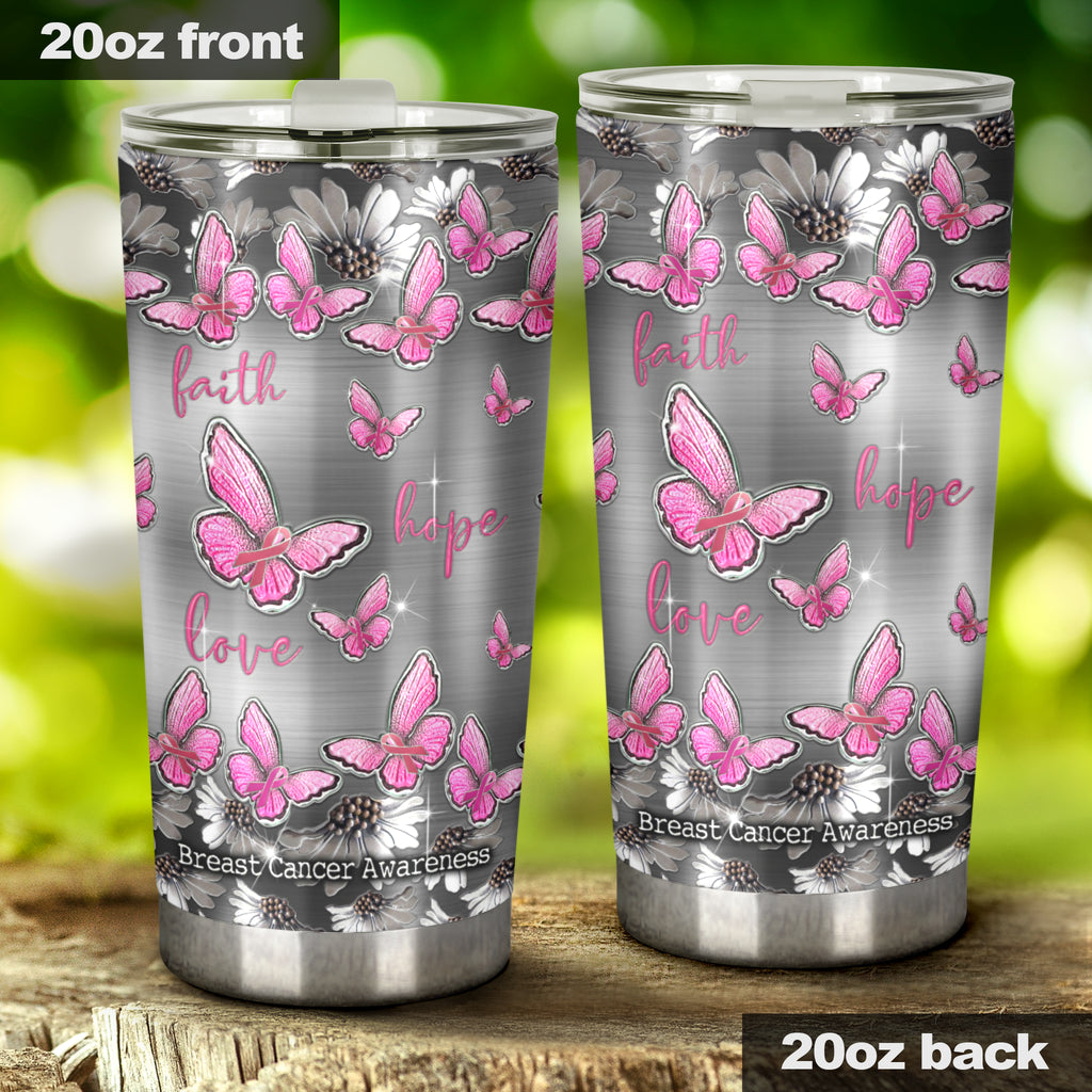 Faith Hope Love – Becher zur Sensibilisierung für Brustkrebs mit Metallmuster-Print 0622