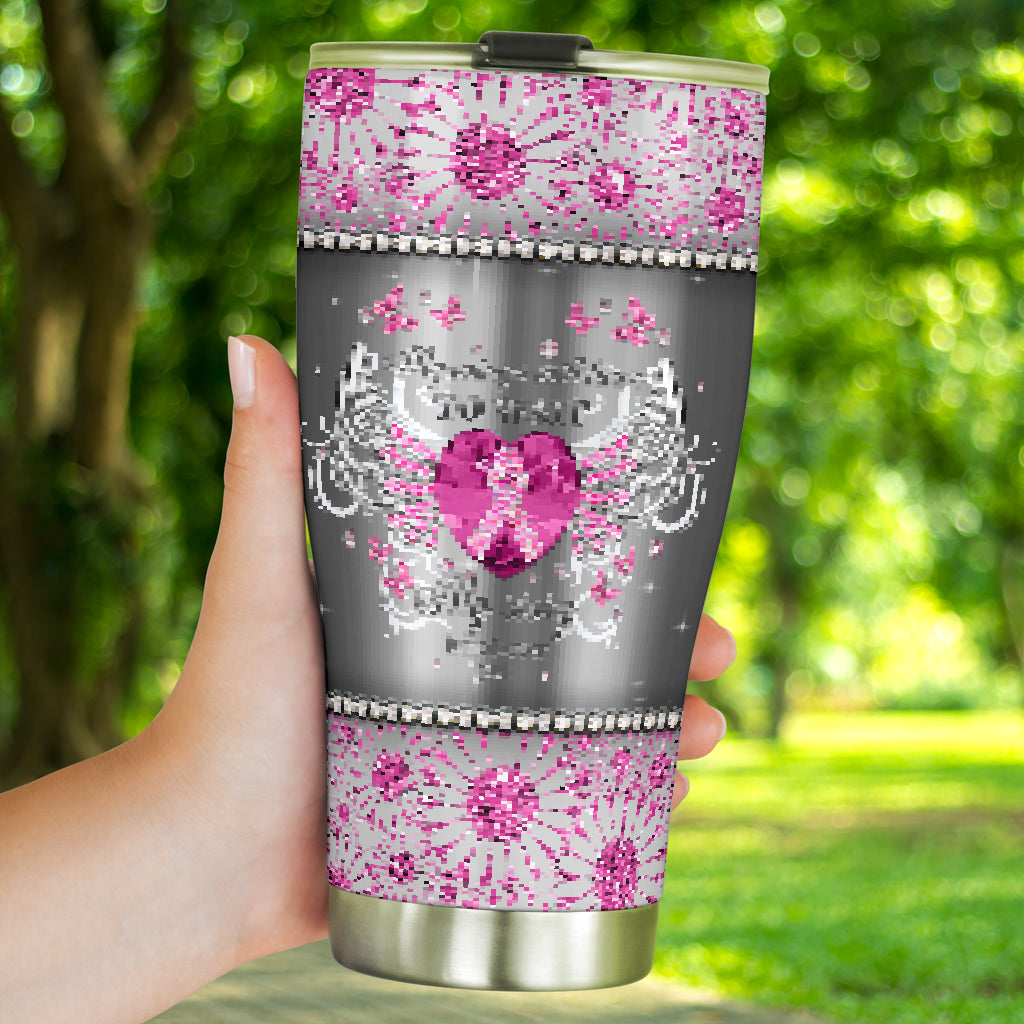 My Wings Have To Wait Breast Cancer Awareness Tumbler 0622