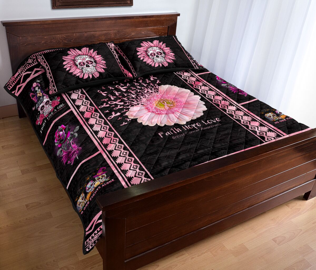 Fight Like A Girl Breast Cancer Awareness  Quilt Set 0622