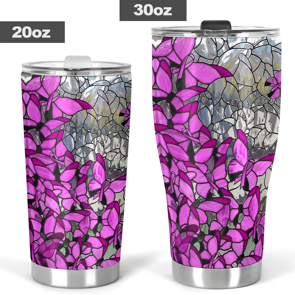 Trinkbecher mit dem Motiv „Glaube, Hoffnung, Liebe“ aus Buntglas – Brustkrebsbewusstsein (0622)