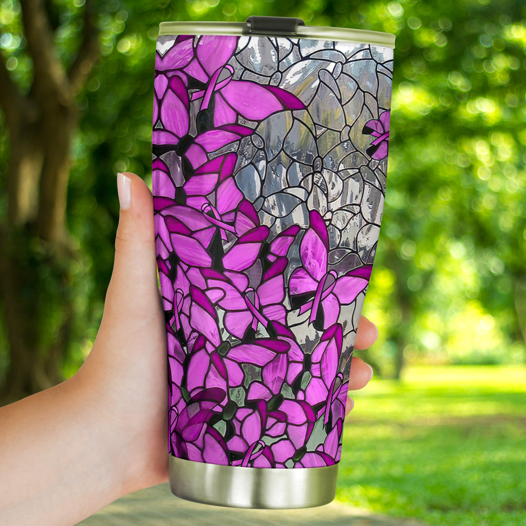 Trinkbecher mit dem Motiv „Glaube, Hoffnung, Liebe“ aus Buntglas – Brustkrebsbewusstsein (0622)