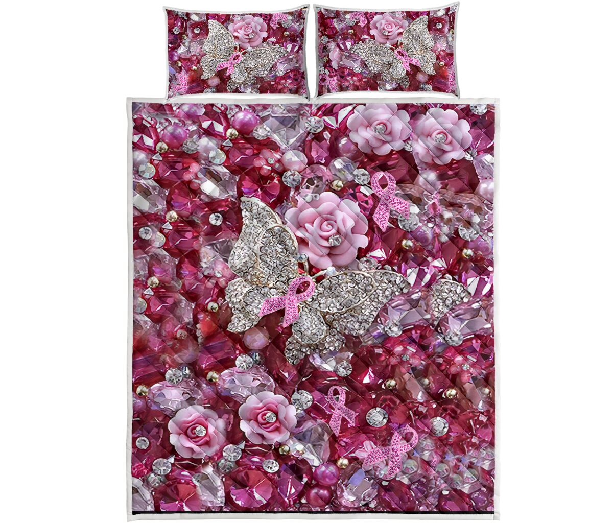 Quilt-Set „Pink Warrior“ mit Musterdruck zur Sensibilisierung für Brustkrebs 0622