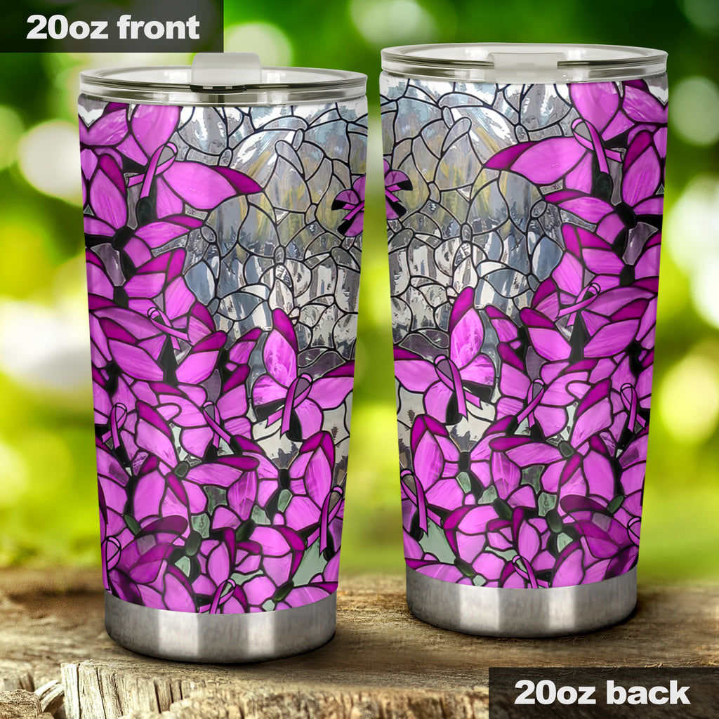 Trinkbecher mit dem Motiv „Glaube, Hoffnung, Liebe“ aus Buntglas – Brustkrebsbewusstsein (0622)