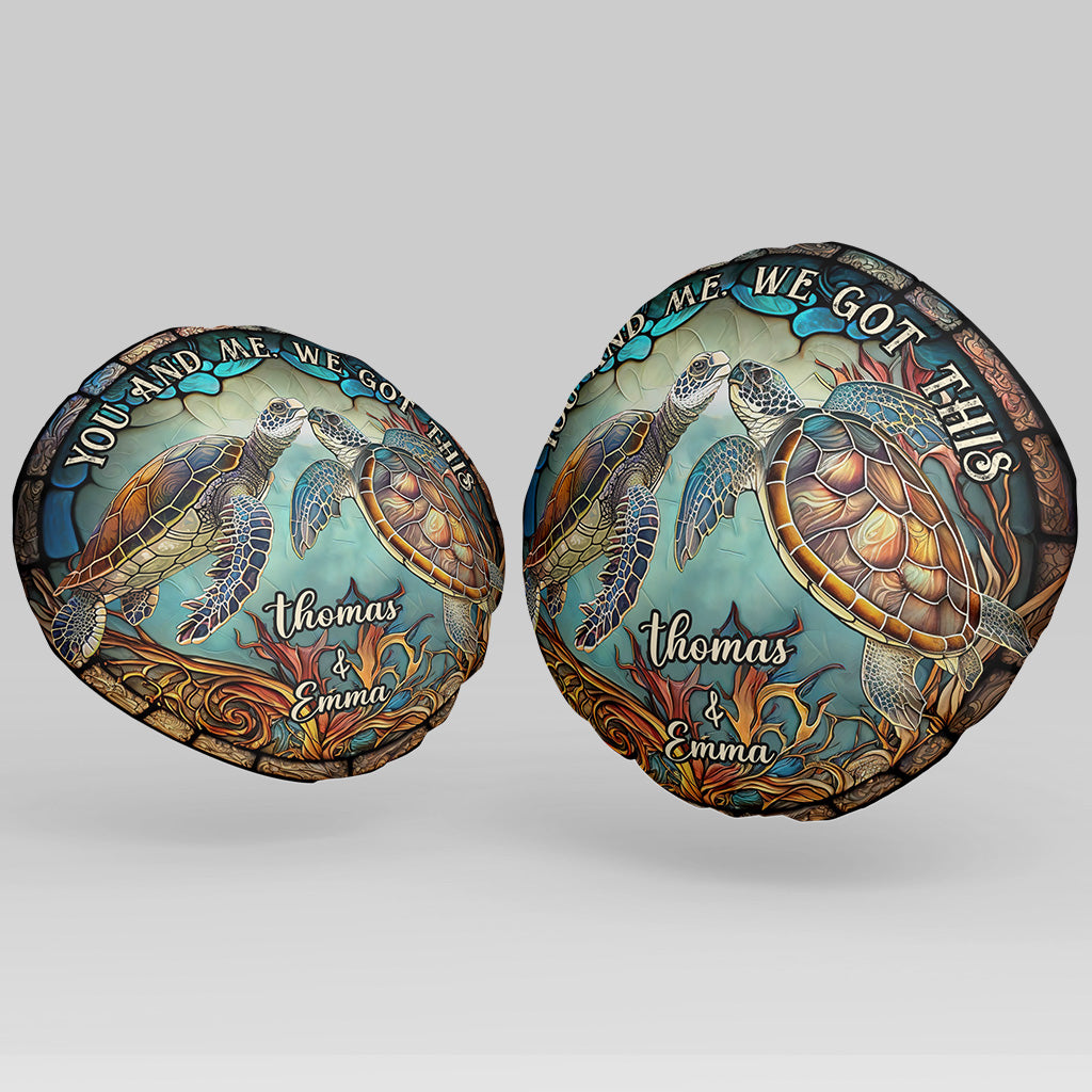 Stained Glass Couple Turtle - Personalized Turtle Shaped Pillow