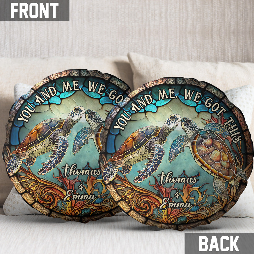 Stained Glass Couple Turtle - Personalized Turtle Shaped Pillow