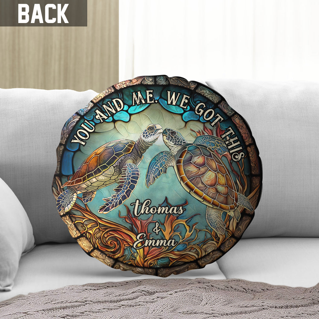 Stained Glass Couple Turtle - Personalized Turtle Shaped Pillow