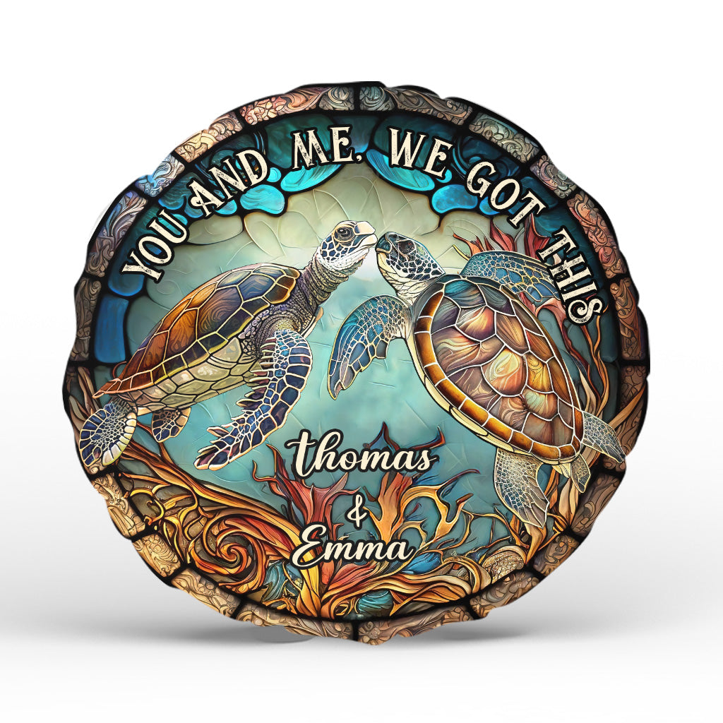 Stained Glass Couple Turtle - Personalized Turtle Shaped Pillow
