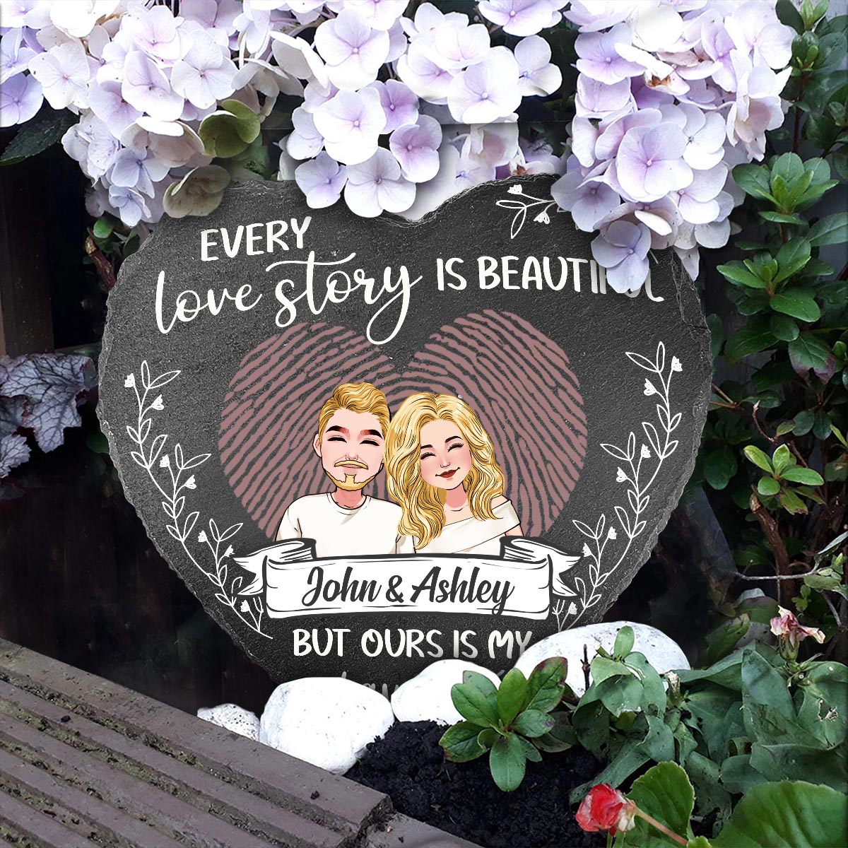 Every Love Story Is Beautiful - Personalized Couple Heart Shaped Stone