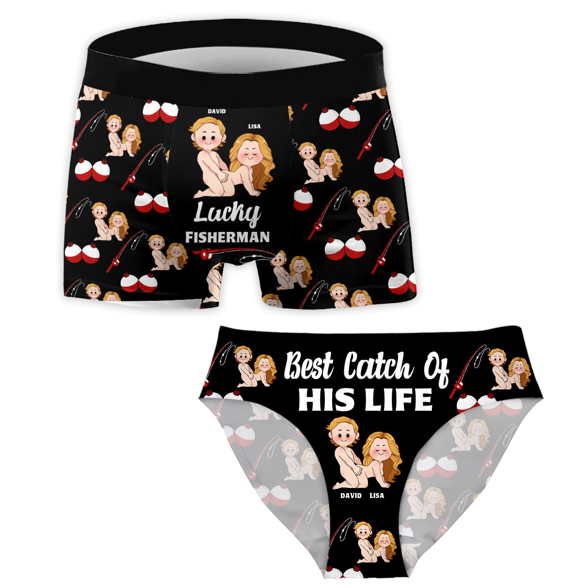 Lucky Fisherman And Best Catch of His Life - Personalized Fishing Women Briefs & Men Boxer Briefs