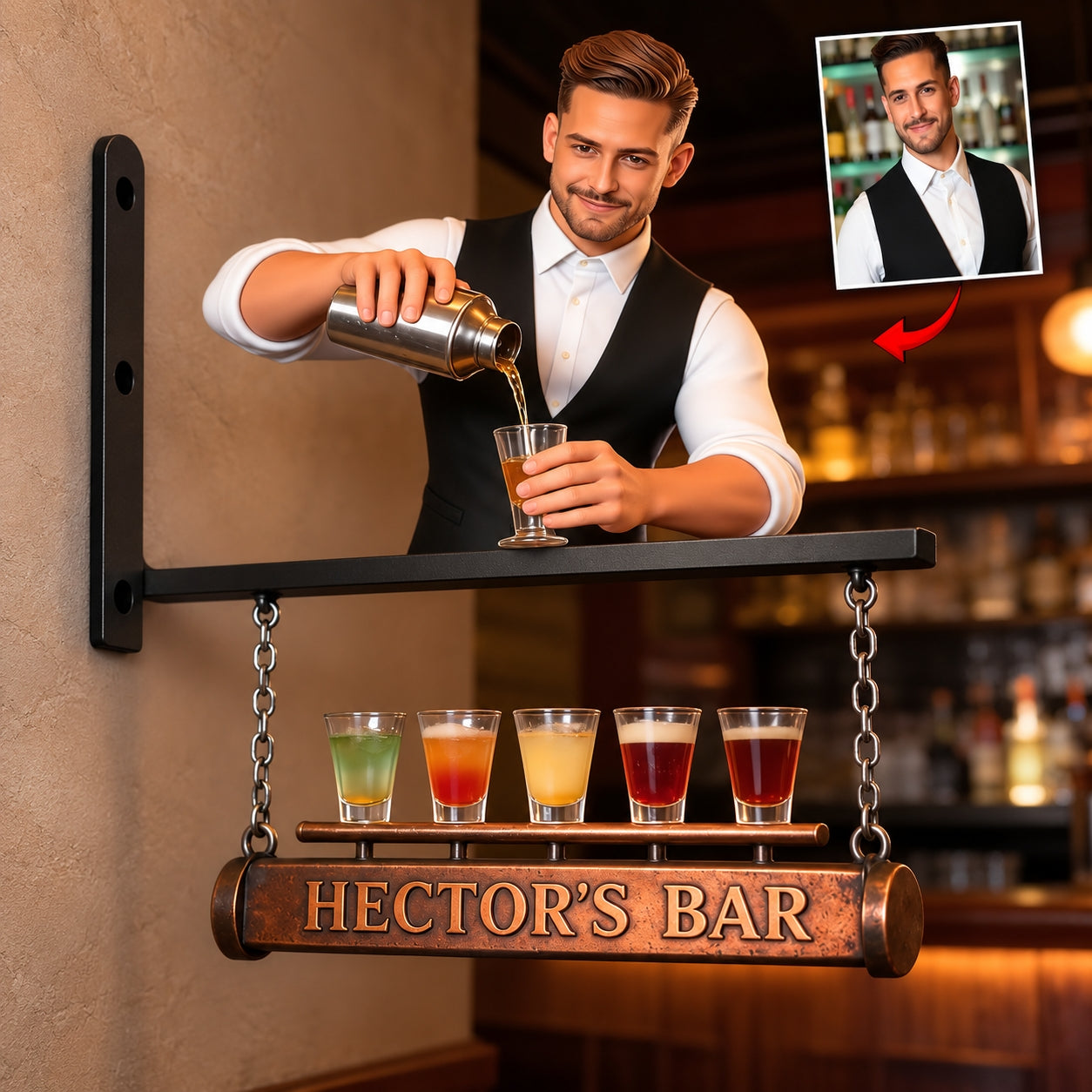 Custom Any Photo - Personalized Bartender Wooden Wall Mount Sign