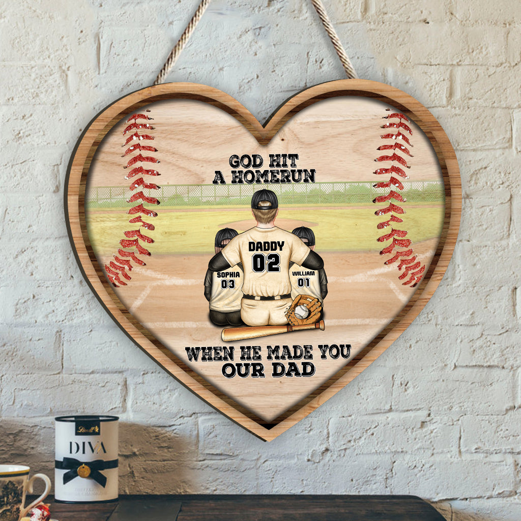 Gott hat einen Homerun geschlagen – Personalisiertes Baseball-Holzschild zum Vatertag