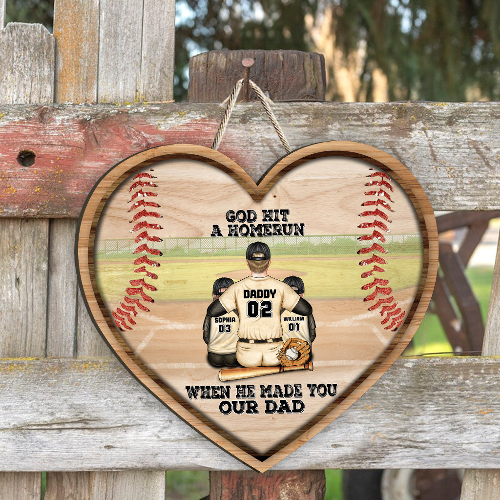 Gott hat einen Homerun geschlagen – Personalisiertes Baseball-Holzschild zum Vatertag