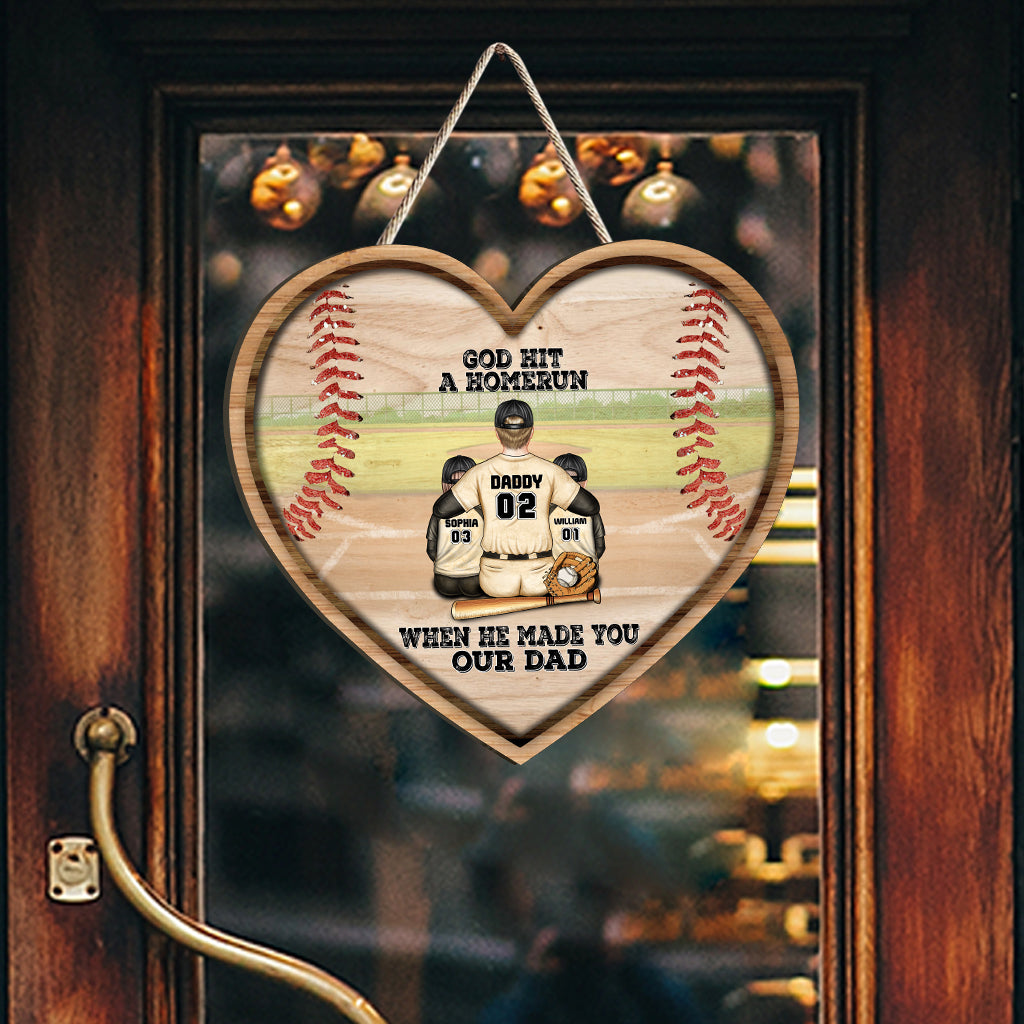 Gott hat einen Homerun geschlagen – Personalisiertes Baseball-Holzschild zum Vatertag