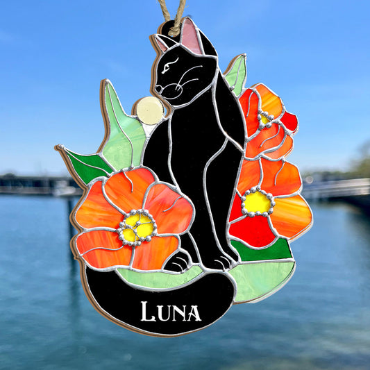 Black Cat - Personalized Black Cat Suncatcher