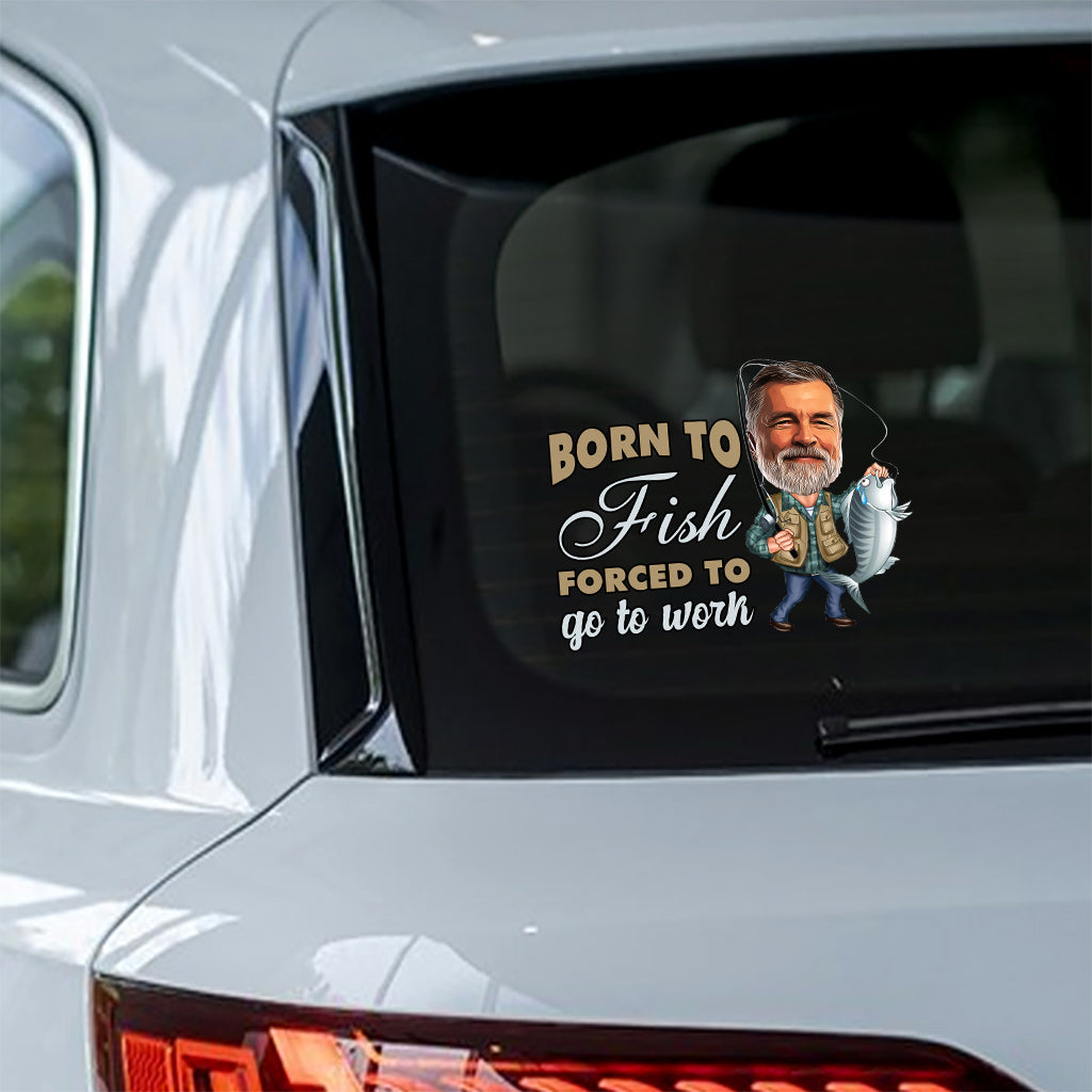 Zum Angeln geboren, zum Arbeiten gezwungen – personalisierter Angel-Aufkleber (gestanzt)