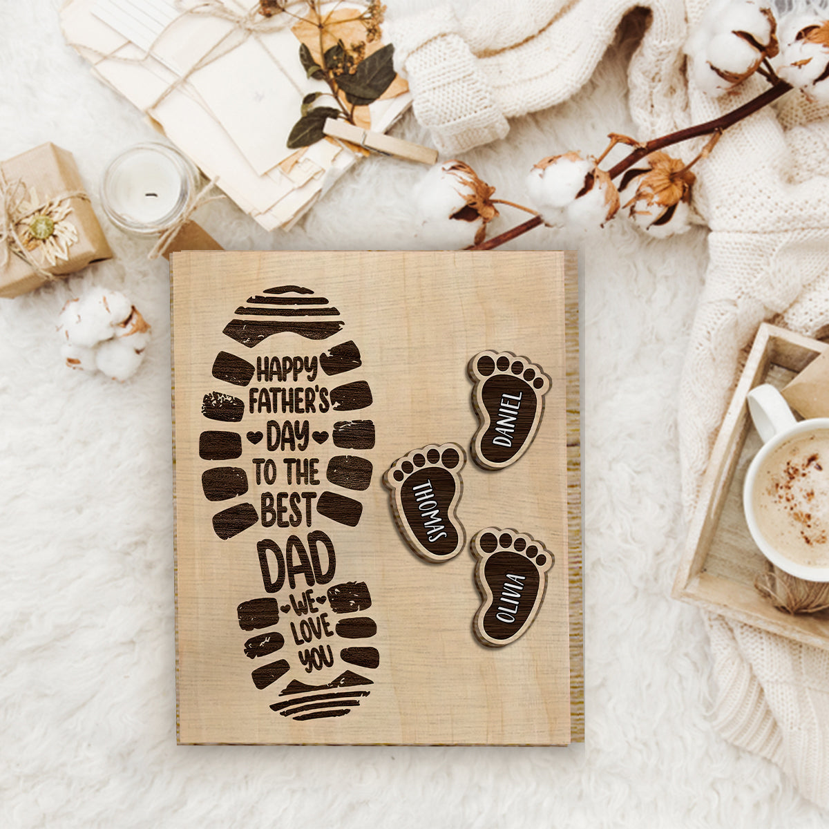 Wir lieben dich, Papa – Personalisiertes 2-lagiges Holzschild/Holzplakette für Väter