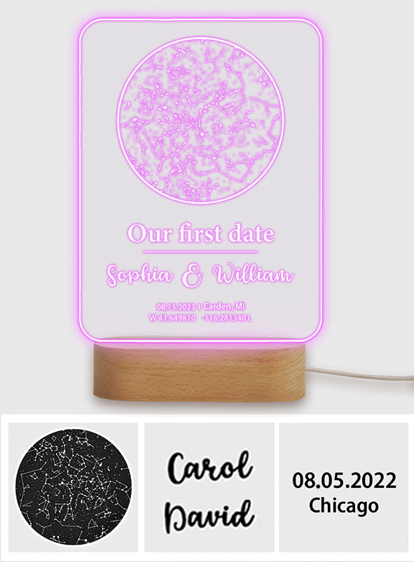 Our First Date - Personalized Couple Shaped Plaque Light Base
