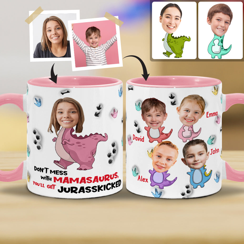 Leg dich nicht mit Mamasaurus an – personalisierte Tasse mit Muttermotiv