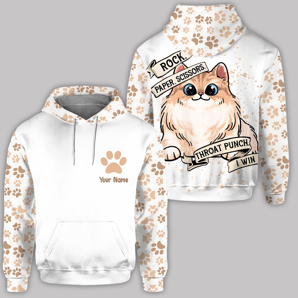 Schere, Stein, Papier – Personalisierter Katzen-Hoodie und Leggings